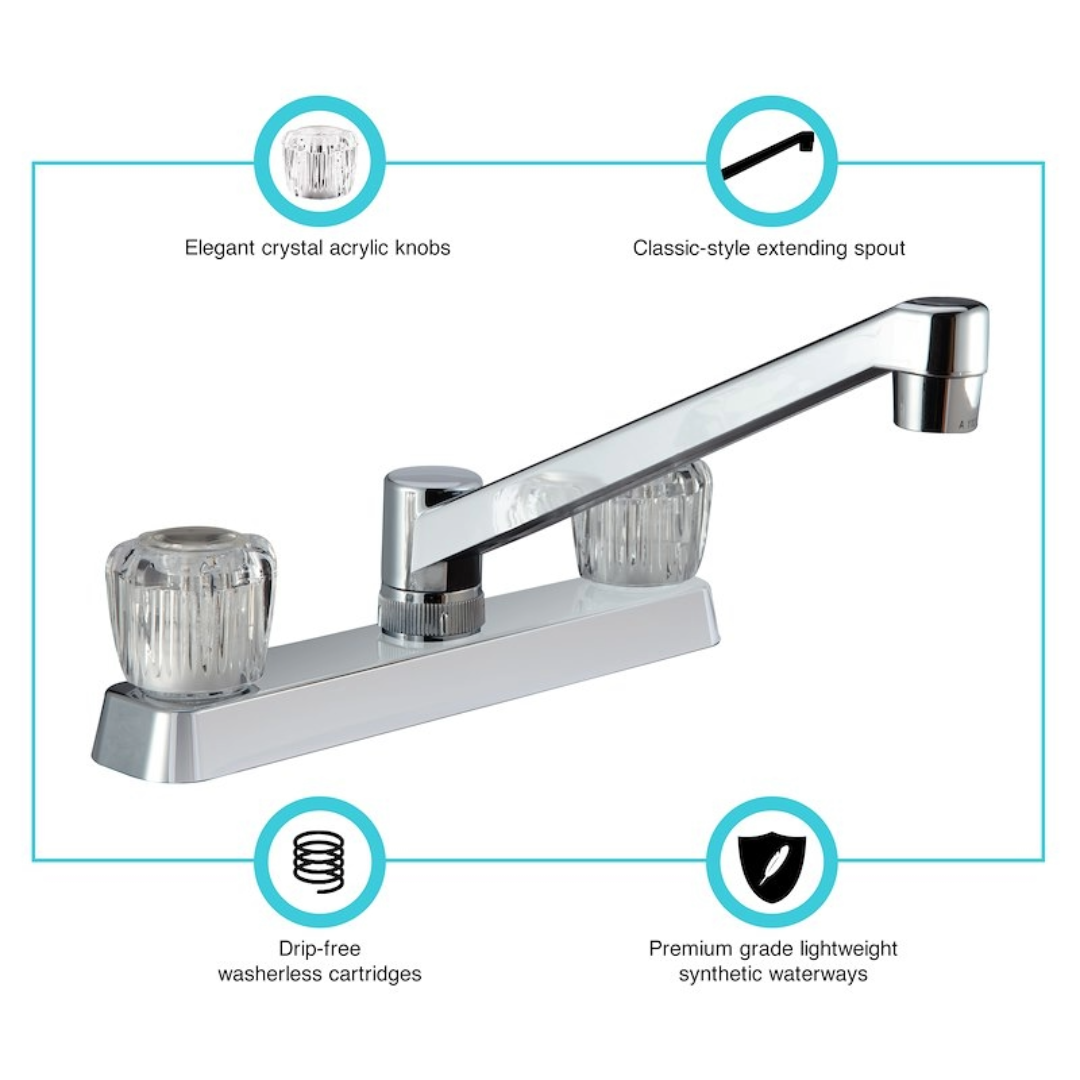 Two Handle RV Kitchen Faucet, Dura Faucet DF-PK600A-CP - Image 3