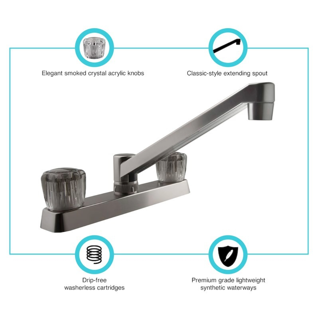 Two Handle RV Kitchen Faucet, Dura Faucet PK600S-SN - Image 3