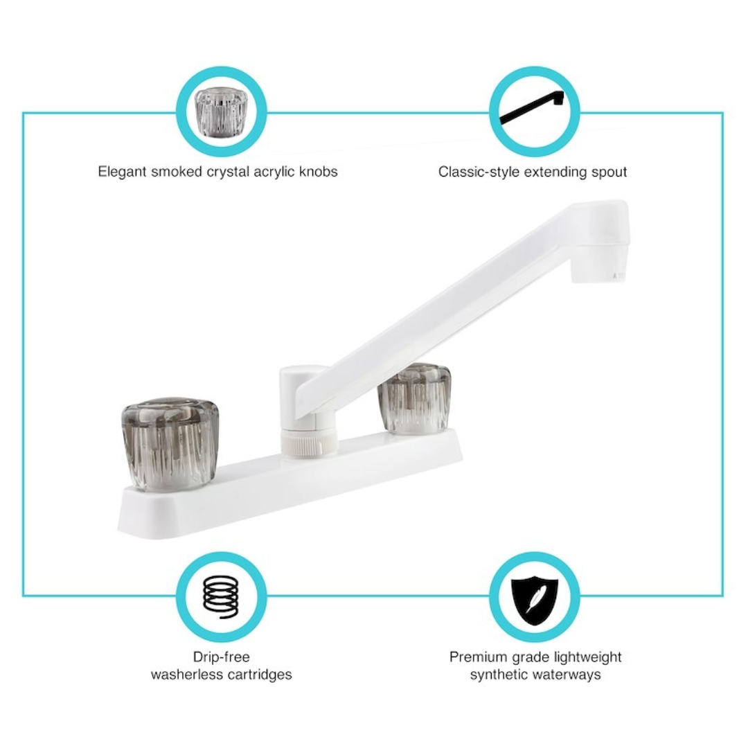 Two Handle RV Kitchen Faucet, Dura Faucet PK600S-WT - Image 3