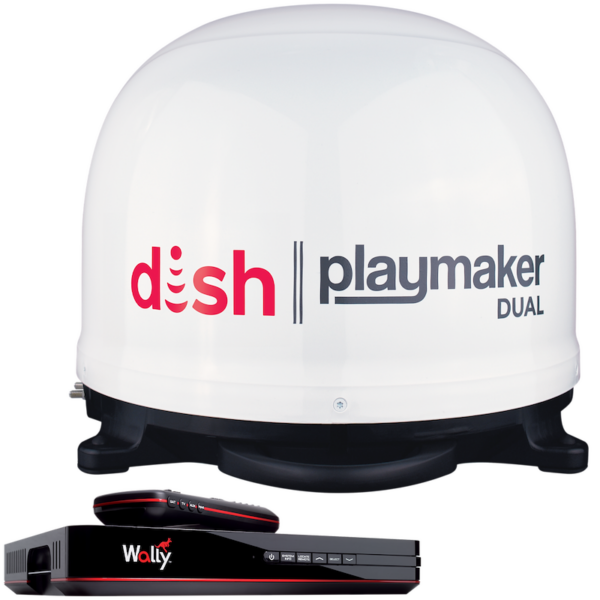 Playmaker Dual Satellite TV Antenna, DISH, White with Receiver, Winegard PL-8000R