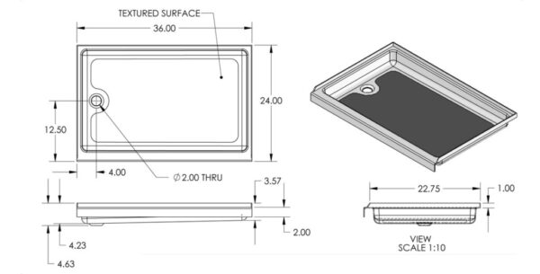 24 x 36 Shower Pan, RH Drain, Off White SP2436PR
