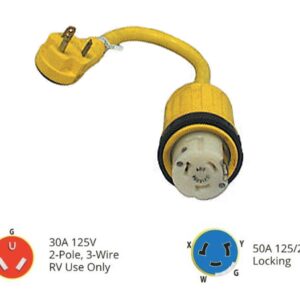 Park Adapter 50 amp Twist Lock to 30 amp Male, Marinco 124ARV