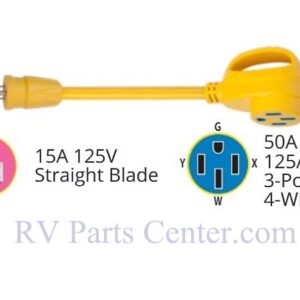 RV Power Cord Adapter 15 amp Male to 50 amp Female, Marinco 1550ARV