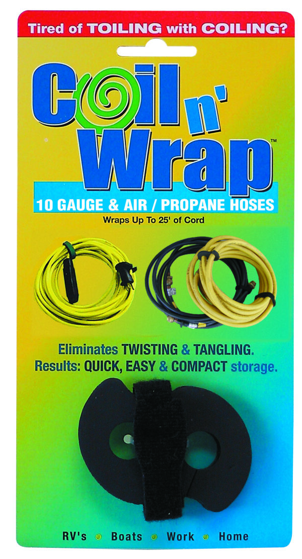 Multi Purpose Strap, Coil N Wrap, Black, Velcro Strap, 10 Gauge Air/ Propane Hose Holder, Wraps 25 Foot Of Cord. AP-03-0517