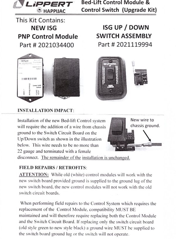 Bed Lift ISG Control Module With Switch, Happijac 2022068550 (149663)