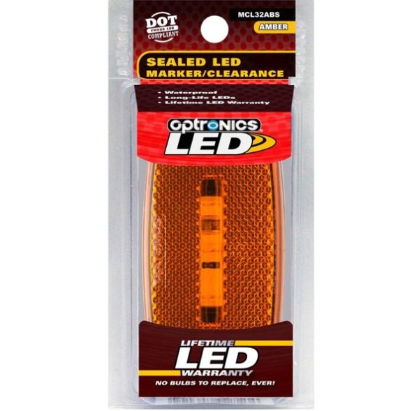 LED Side Marker Light, Amber Lens, Black Base, Optronics MCL32ABS