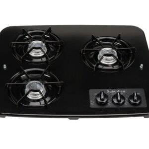 3 Burner Drop-in RV Stove Cooktop, Black, Suburban 2938ABK