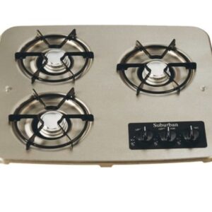 3 Burner Drop-in RV Stove Cooktop - Stainless, Suburban 2938AST