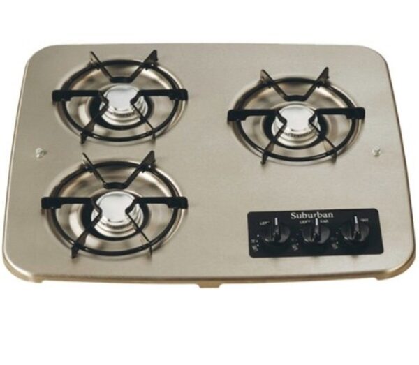 3 Burner Drop-in RV Stove Cooktop - Stainless, Suburban 2938AST