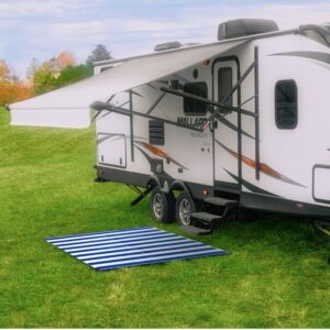 Outdoor Mat 6' x 9' - Blue Stripe Camping, camco 42871