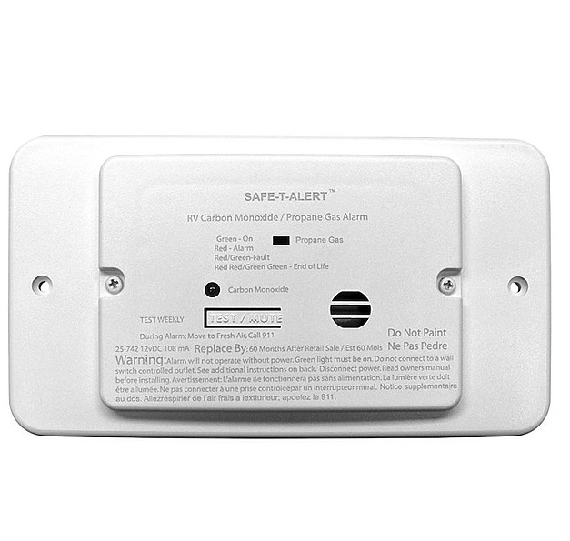 RV Motorhome 12 Volt Carb Monoxide/LPG Detector, Flush Mount, 3 Wire, MTI Industries 25-742-R-WT-TR-KIT
